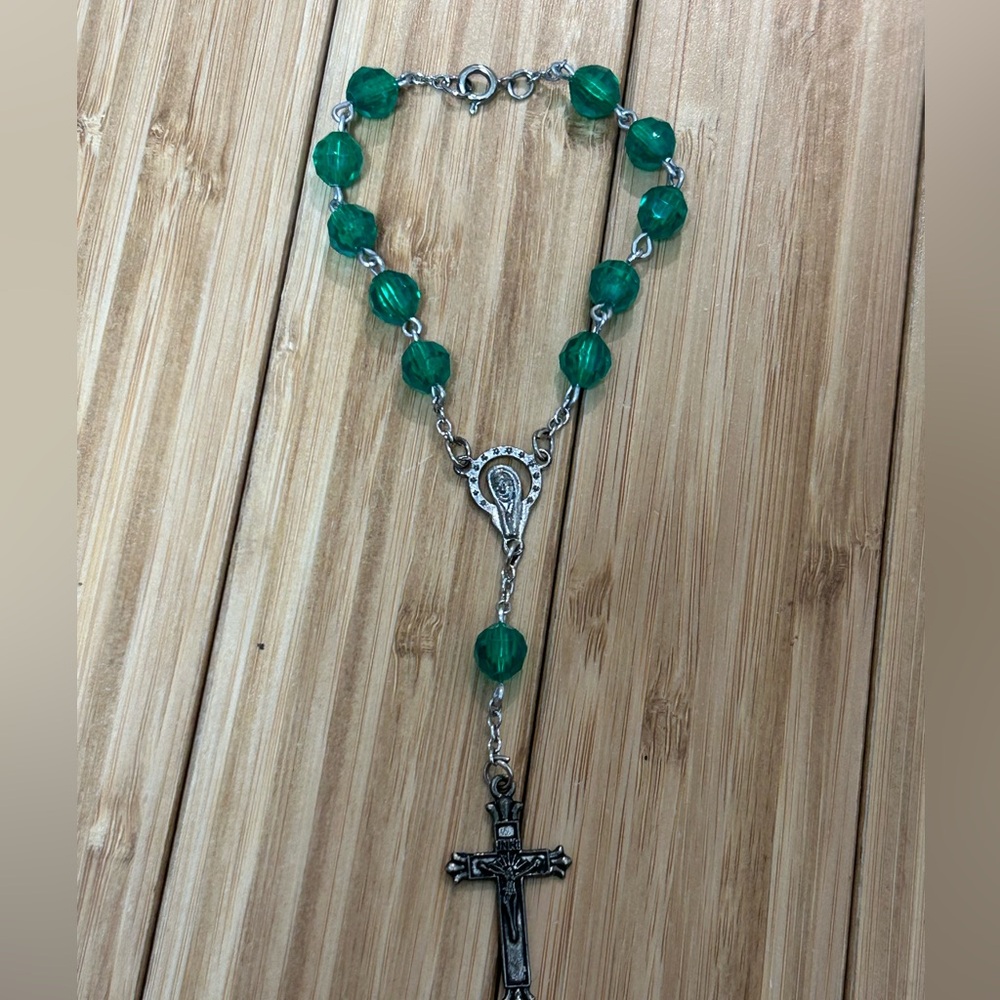 Green Beaded Rosary Necklace